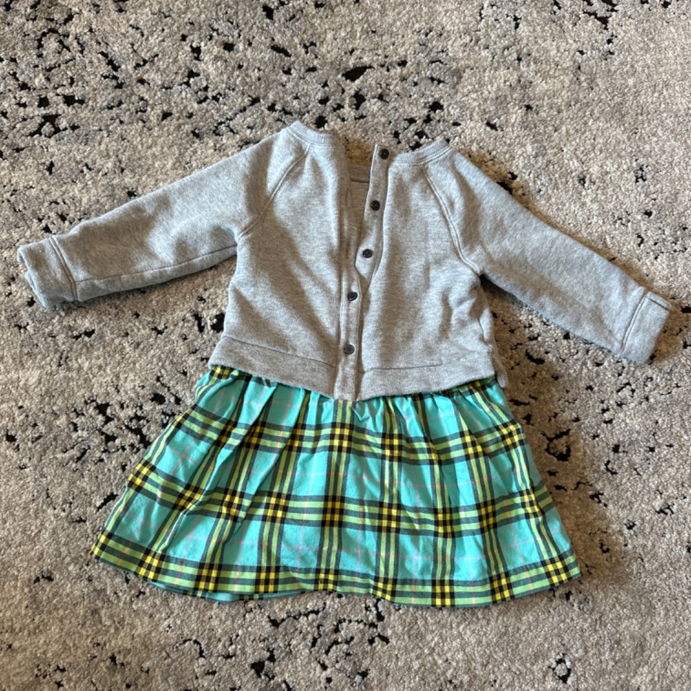 Girls Burberry Sweatshirt Dress Blue Green Plaid - Picture 2 of 4